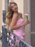 A line Sexy Sweetheart Sleeveless Pink Slit Flowers Prom Dress by KissProm