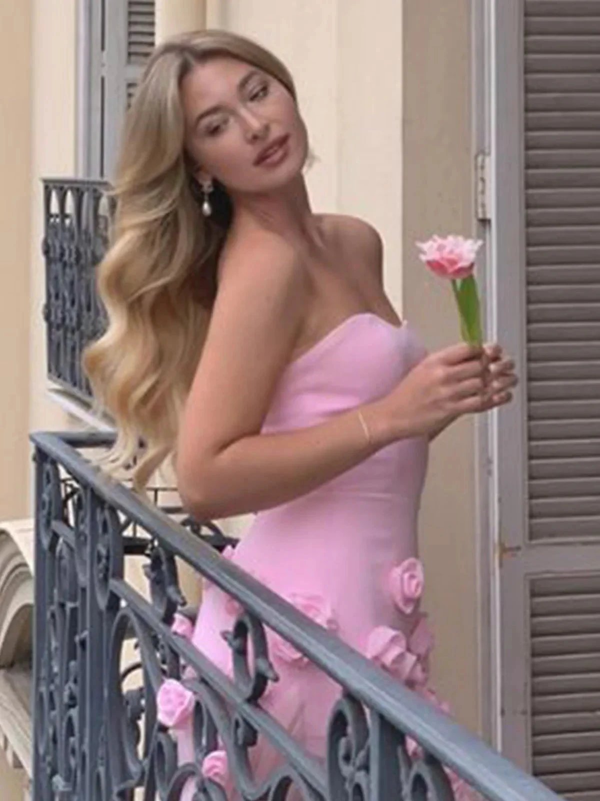 A line Sexy Sweetheart Sleeveless Pink Slit Flowers Prom Dress by KissProm
