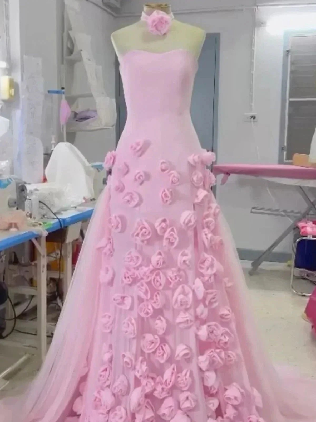 A line Sexy Sweetheart Sleeveless Pink Slit Flowers Prom Dress by KissProm