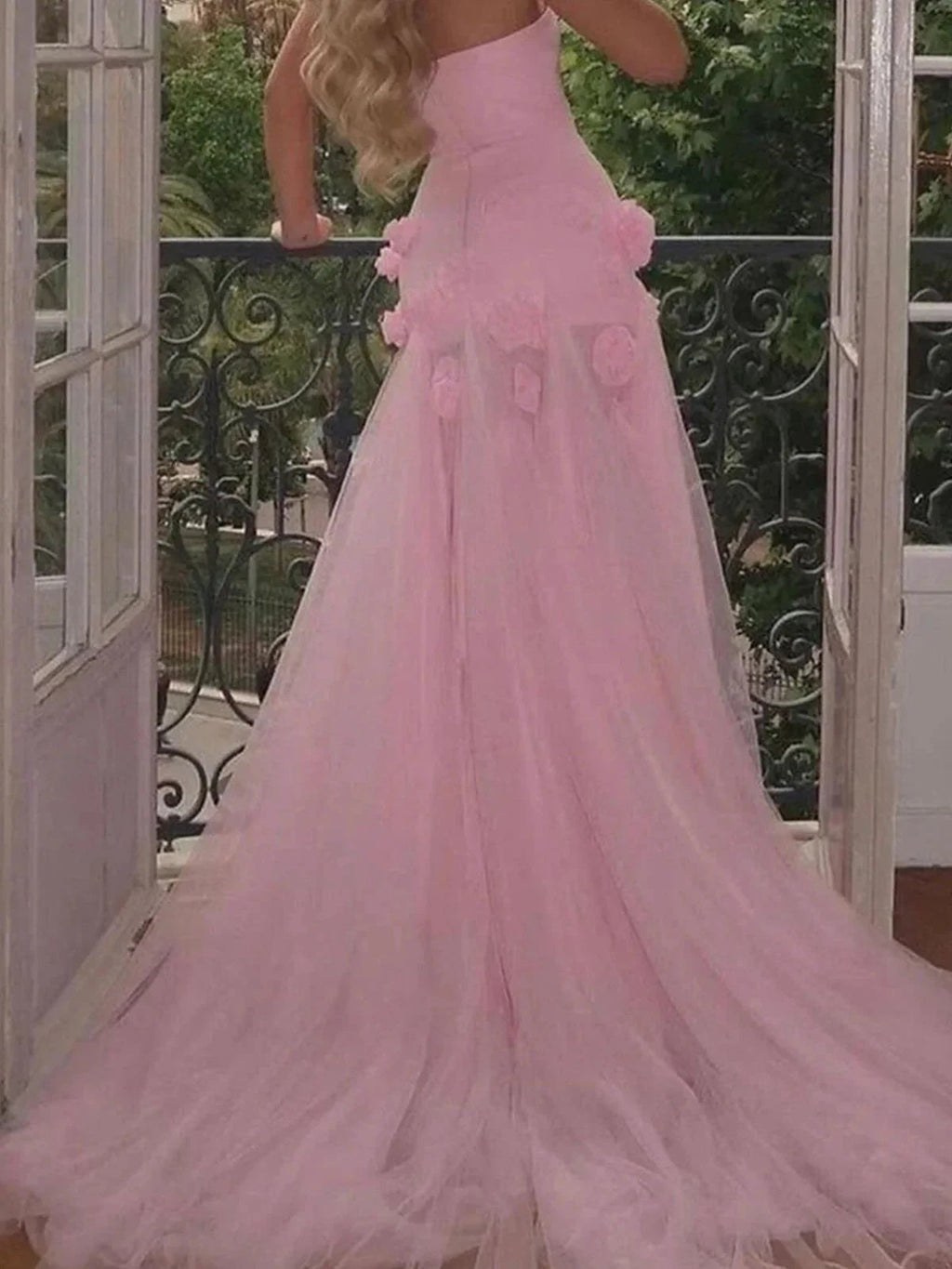 A line Sexy Sweetheart Sleeveless Pink Slit Flowers Prom Dress by KissProm