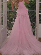A line Sexy Sweetheart Sleeveless Pink Slit Flowers Prom Dress by KissProm