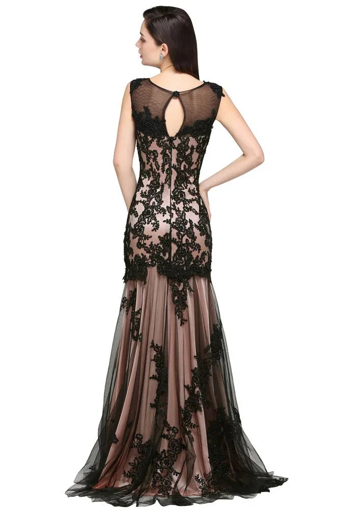 Vestidos de fiesta cortos de tul rosa con apliques de encaje y corte en A