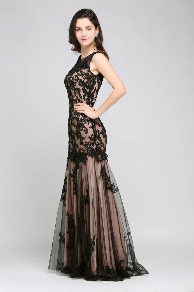 Vestidos de fiesta cortos de tul rosa con apliques de encaje y corte en A