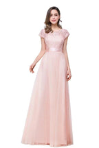 A-line Short Sleeve Chiffon Bridesmaid Dresses with Ribbon Bow Sash by misshow.com