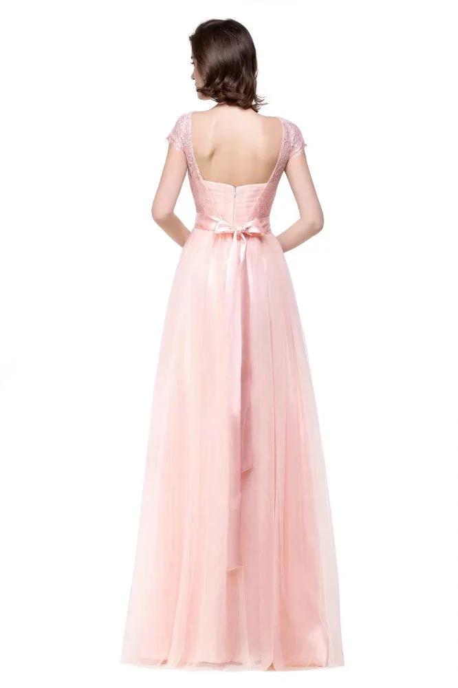 A-line Short Sleeve Chiffon Bridesmaid Dresses with Ribbon Bow Sash by misshow.com