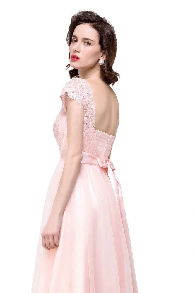 A-line Short Sleeve Chiffon Bridesmaid Dresses with Ribbon Bow Sash by misshow.com