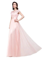 A-line Short Sleeve Chiffon Bridesmaid Dresses with Ribbon Bow Sash by misshow.com