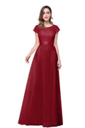 A-line Short Sleeve Chiffon Bridesmaid Dresses with Ribbon Bow Sash by misshow.com