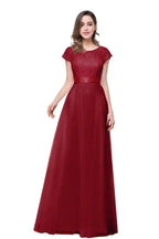 A-line Short Sleeve Chiffon Bridesmaid Dresses with Ribbon Bow Sash by misshow.com