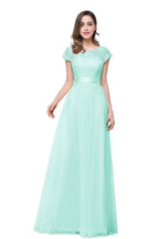 A-line Short Sleeve Chiffon Bridesmaid Dresses with Ribbon Bow Sash by misshow.com