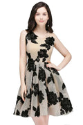 A-line Short Tulle Nude Chic Homecoming Dresses with Flowers by misshow.com