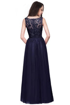 A-line Sleeveless Crew Floor-length Lace Top Chiffon Prom Dresses by misshow.com