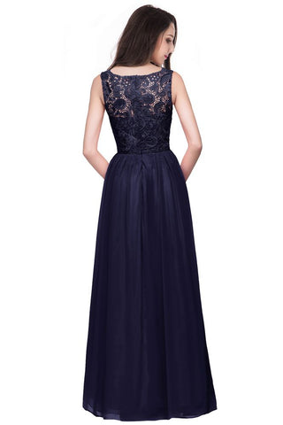 A-Linie Ärmellos Rundhals Bodenlang Spitzentop Chiffon Ballkleider