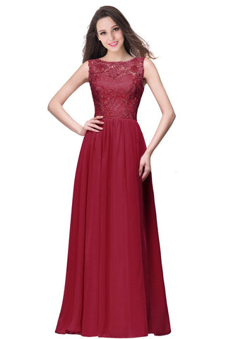A-Linie Ärmellos Rundhals Bodenlang Spitzentop Chiffon Ballkleider