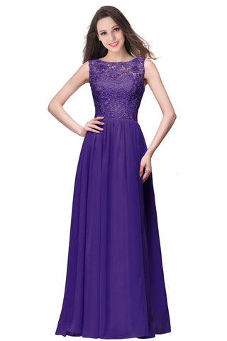 A-Linie Ärmellos Rundhals Bodenlang Spitzentop Chiffon Ballkleider