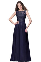 A-line Sleeveless Crew Floor-length Lace Top Chiffon Prom Dresses by misshow.com
