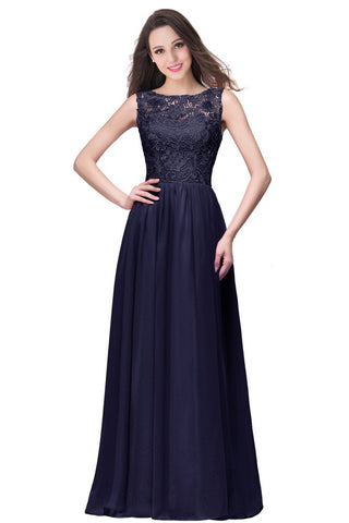 A-Linie Ärmellos Rundhals Bodenlang Spitzentop Chiffon Ballkleider