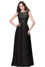 A-line Sleeveless Crew Floor-length Lace Top Chiffon Prom Dresses by misshow.com