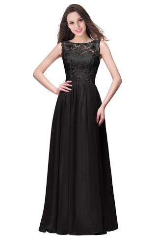 A-Linie Ärmellos Rundhals Bodenlang Spitzentop Chiffon Ballkleider