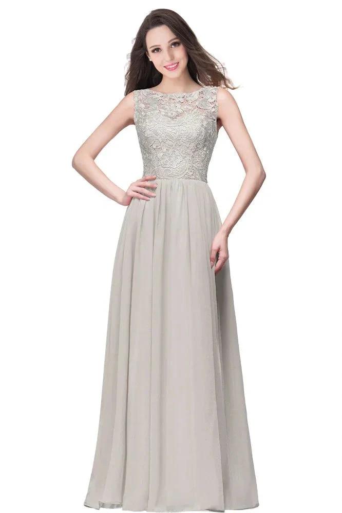 A-line Sleeveless Crew Floor-length Lace Top Chiffon Prom Dresses by misshow.com
