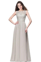 A-line Sleeveless Crew Floor-length Lace Top Chiffon Prom Dresses by misshow.com