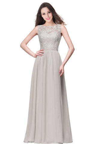 A-Linie Ärmellos Rundhals Bodenlang Spitzentop Chiffon Ballkleider