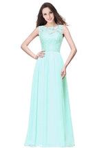 A-line Sleeveless Crew Floor-length Lace Top Chiffon Prom Dresses by misshow.com