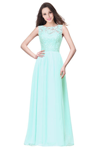 A-Linie Ärmellos Rundhals Bodenlang Spitzentop Chiffon Ballkleider