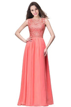 A-line Sleeveless Crew Floor-length Lace Top Chiffon Prom Dresses by misshow.com