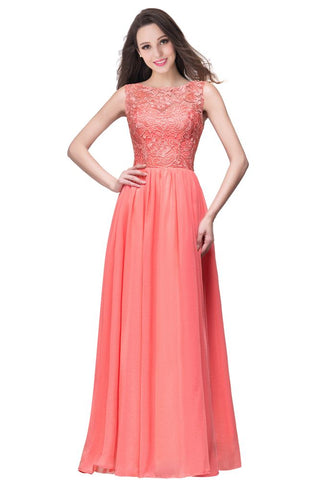 A-Linie Ärmellos Rundhals Bodenlang Spitzentop Chiffon Ballkleider