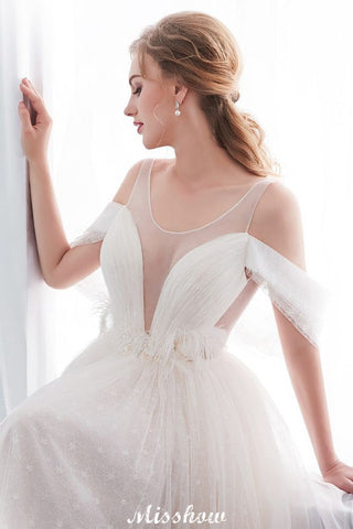 A-line Sleeveless Floor Length Lace Ivory Wedding Dress