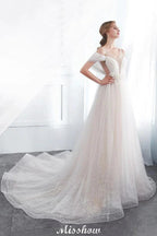 A-line Sleeveless Floor Length Lace Ivory Wedding Dress by misshow.com