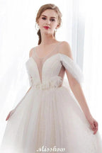 A-line Sleeveless Floor Length Lace Ivory Wedding Dress by misshow.com