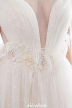 A-line Sleeveless Floor Length Lace Ivory Wedding Dress by misshow.com