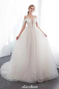A-line Sleeveless Floor Length Lace Ivory Wedding Dress by misshow.com