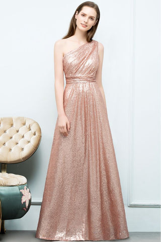 A-Linie Ärmellos Bodenlang One-Shoulder Pailletten Ballkleider