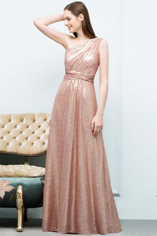 A-Linie Ärmellos Bodenlang One-Shoulder Pailletten Ballkleider