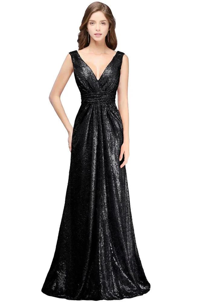 A-line Sleeveless Floor-length V-neck Sequins Prom Dresses by misshow.com