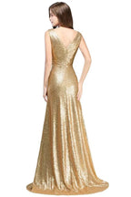 A-line Sleeveless Floor-length V-neck Sequins Prom Dresses by misshow.com