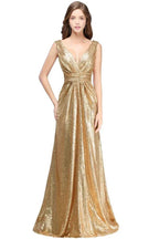 A-line Sleeveless Floor-length V-neck Sequins Prom Dresses by misshow.com