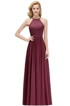 A-line Sleeveless Halter Long Lace Chiffon Bridesmaid Dress by misshow.com