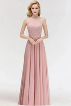 A-line Sleeveless Halter Long Lace Chiffon Bridesmaid Dress by misshow.com