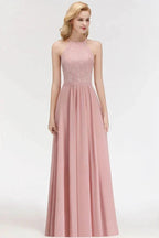 A-line Sleeveless Halter Long Lace Chiffon Bridesmaid Dress by misshow.com