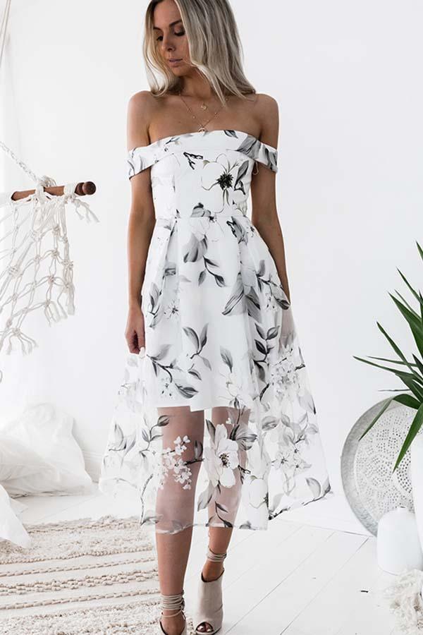 A-line  Sleeveless Off The Shoulder Unique Tulle Homecoming Dresses PD014 Hover Image