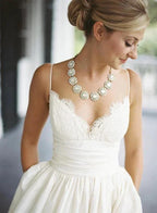 A-line Sleeveless Spaghetti Strap Lace Wedding Dress WD049 by pgmdress