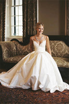 A-line Sleeveless Spaghetti Strap Lace Wedding Dress WD049 by pgmdress