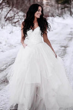A-Line Spaghetti Straps Asymetrical Wedding Dress with Lace WD236 by pgmdress