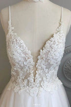 A Line Spaghetti Straps Beach Wedding Dresses Lace Wedding Gowns WD453 by pgmdress