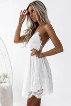 A-Line Spaghetti Straps Criss-Cross Straps White Lace Homecoming Dress PG191 by pgmdress
