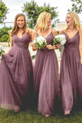 A-Line Spaghetti Straps Floor-Length Light Purple Bridesmaid Dress BD048 by pgmdress